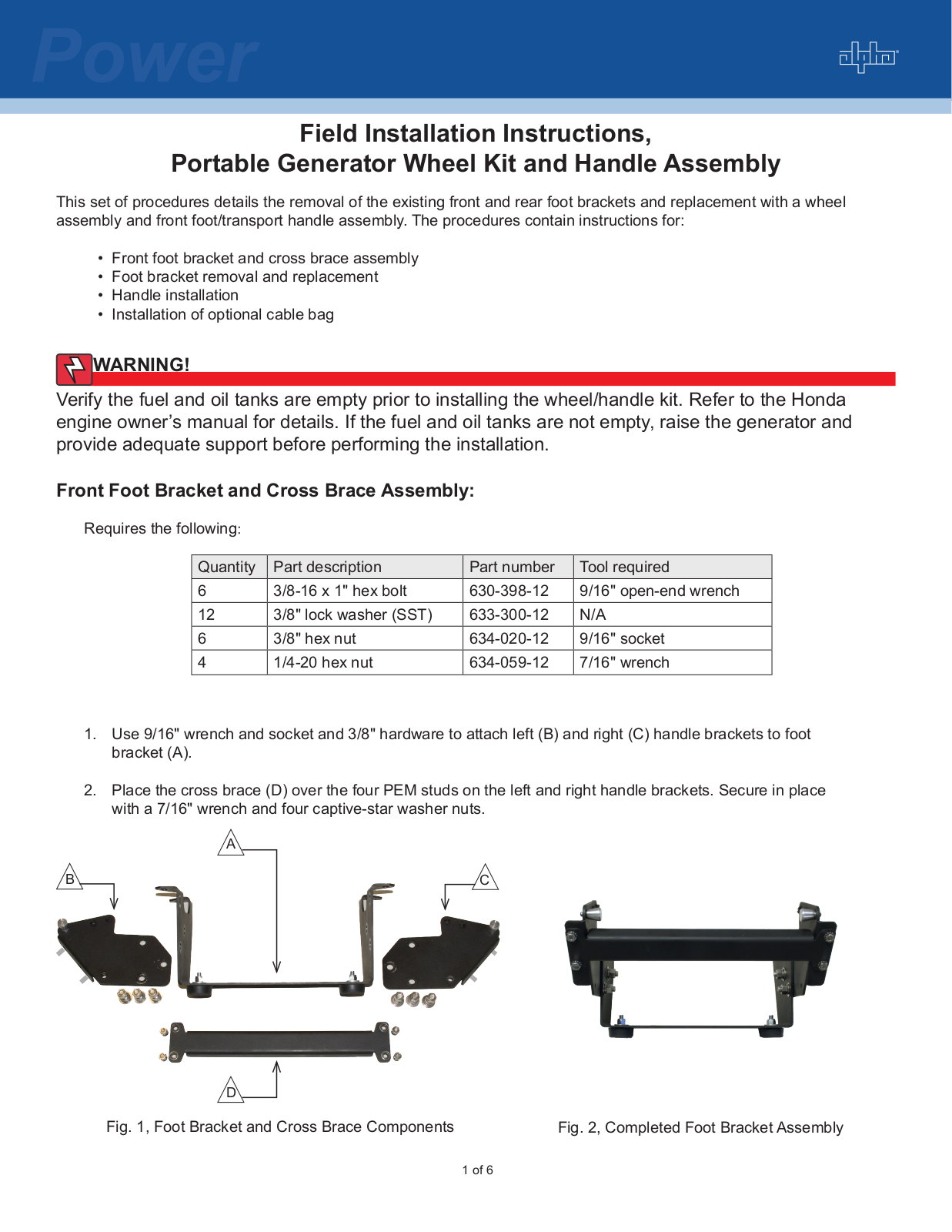 Alpha Portable Generator Wheel Kit and Handle Assembly User Manual