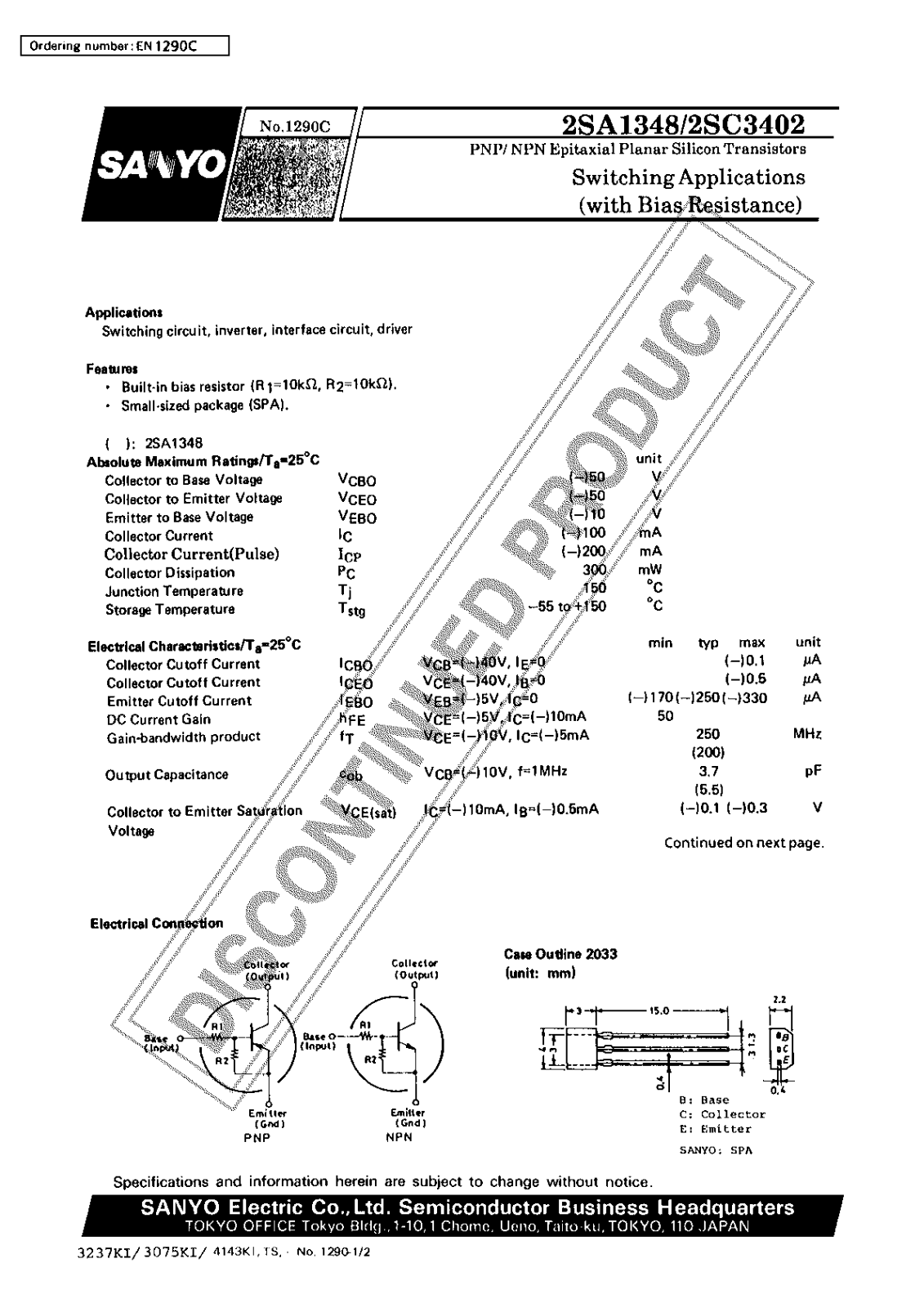 SANYO 2SC3402, 2SA1348 Datasheet