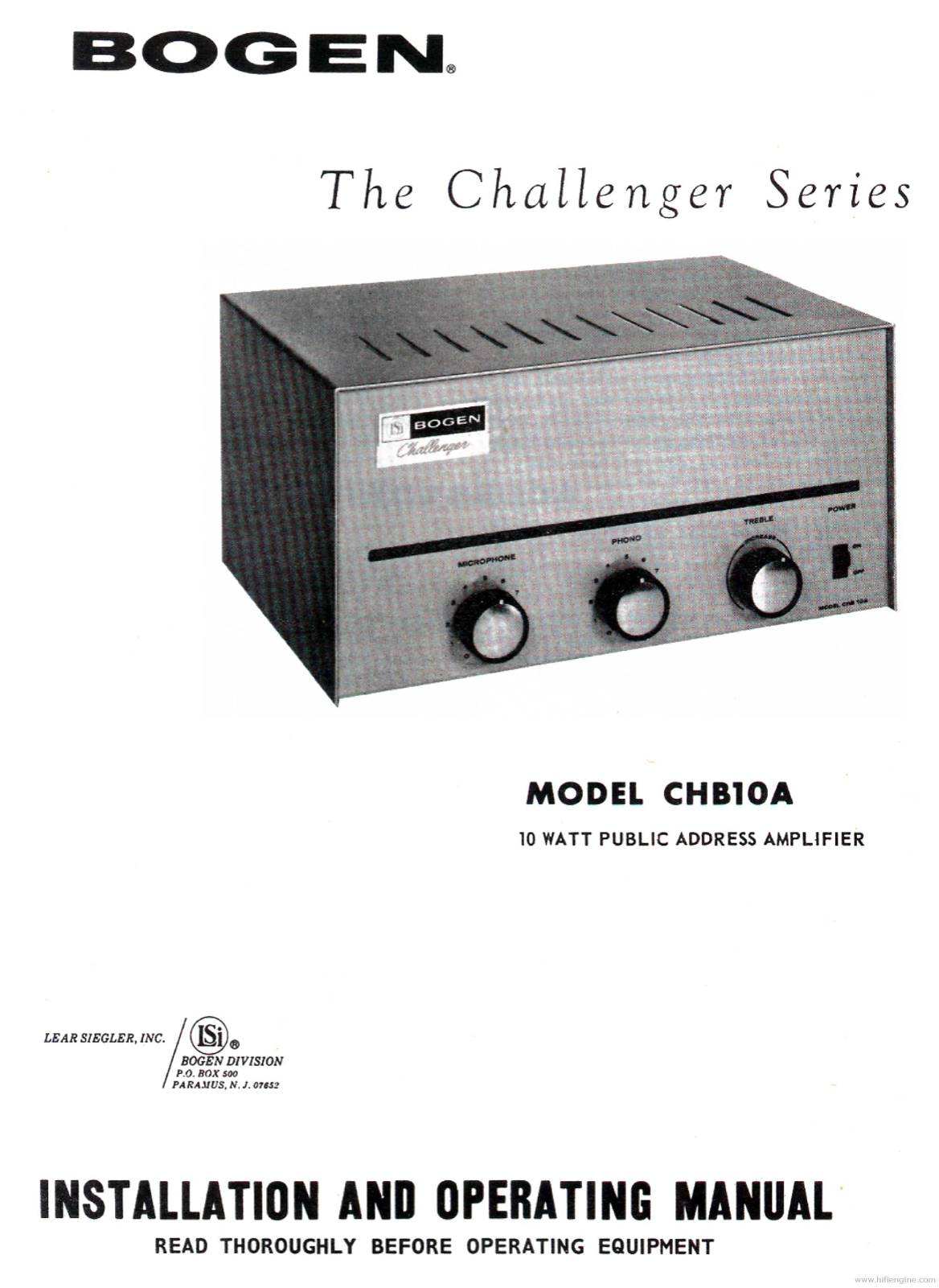 Bogen CHB10A Operating Manual