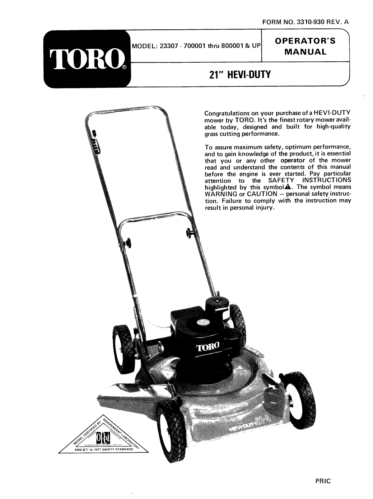 Toro 23307 Operator's Manual