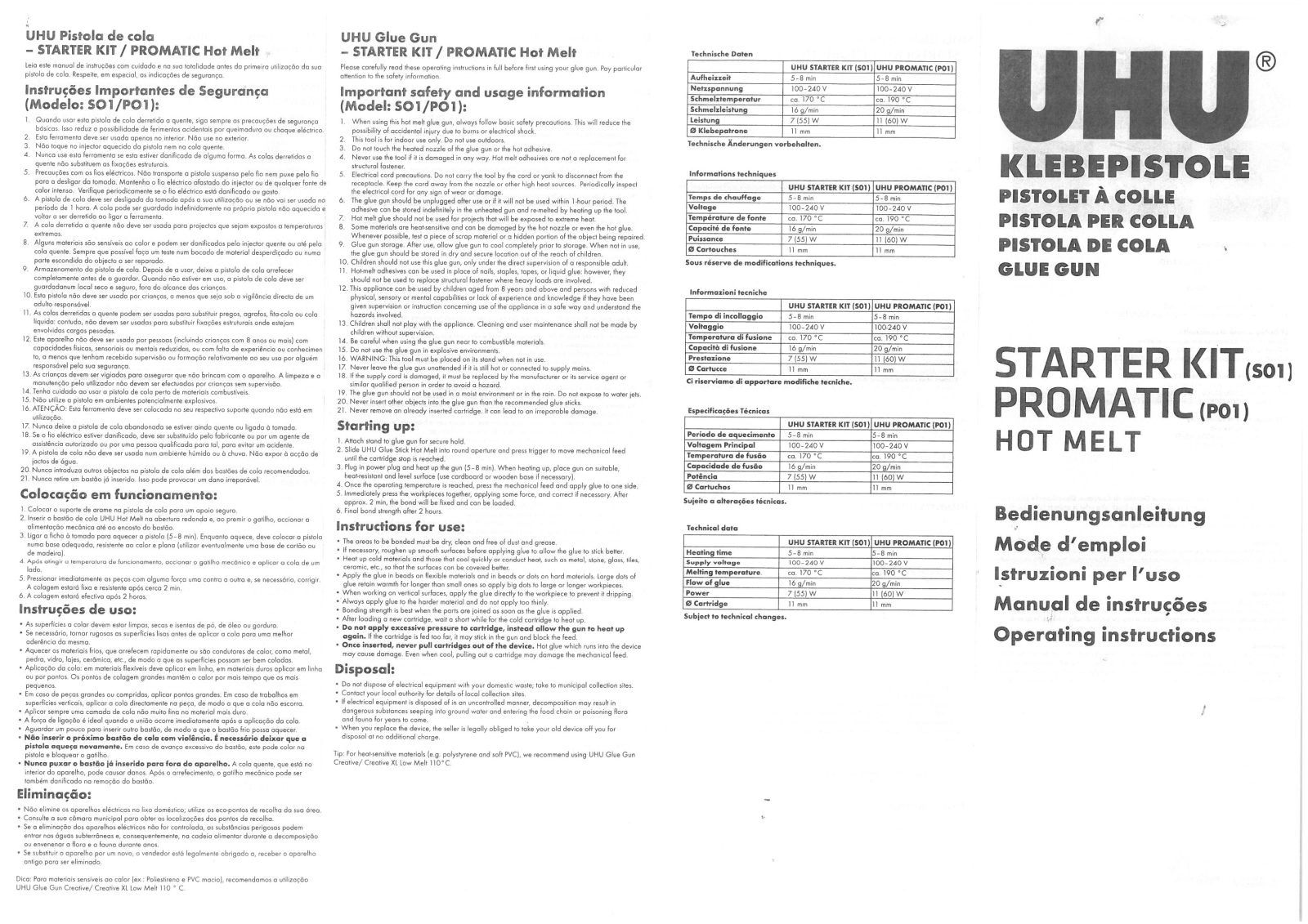 UHU Starter Kit Hot Melt, Promatic Hot Melt User manual