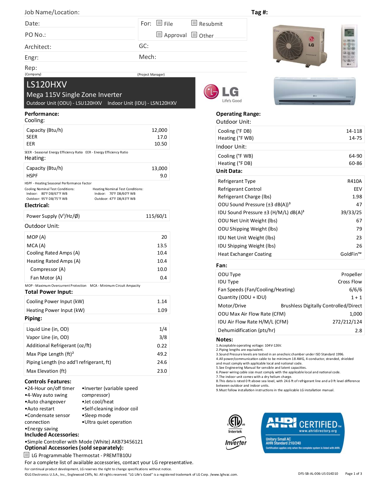 Lg LSU120HXV Product Overview