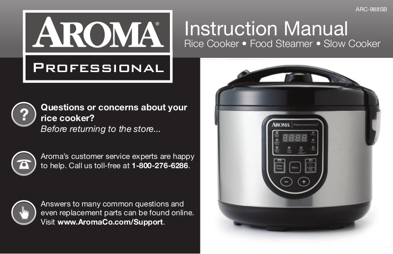 AROMA 16-cup (Cooked) Digital Rice Cooker, Slow Cooker and Food Steamer  (ARC-988SB) 
