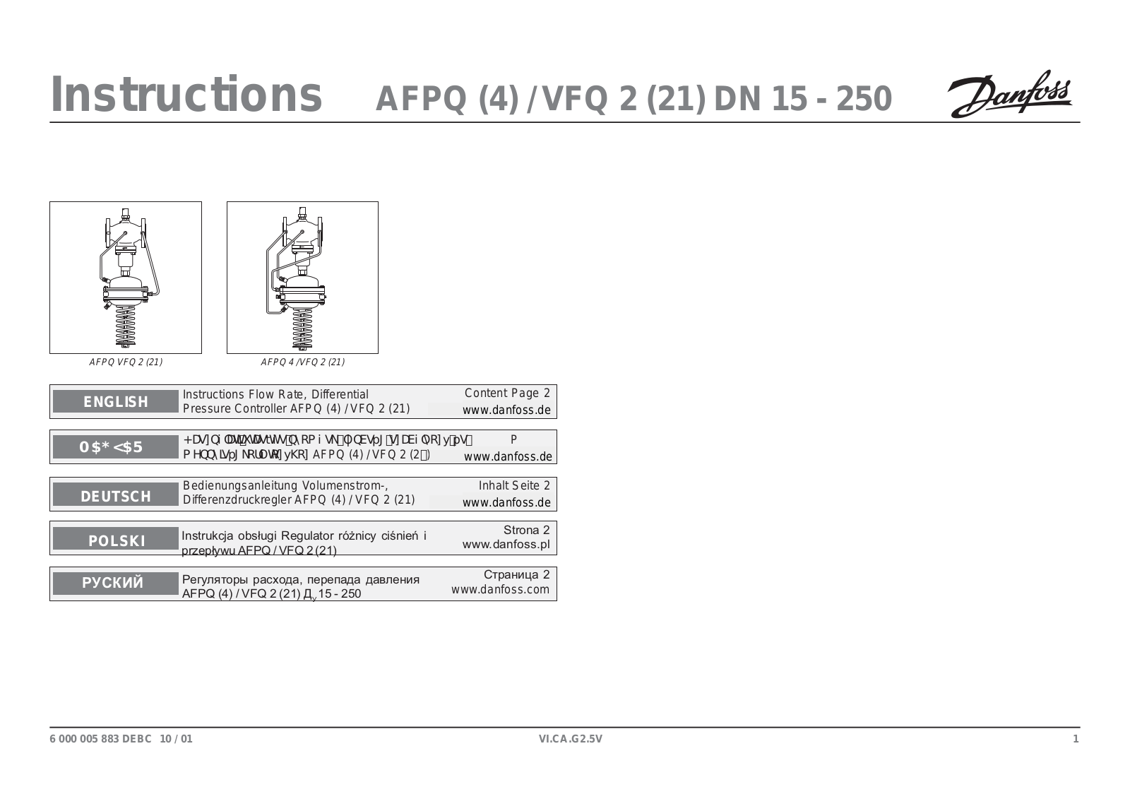 Danfoss AFPQ (4) / VFQ 2 (21) DN 15 - 250 Operating guide