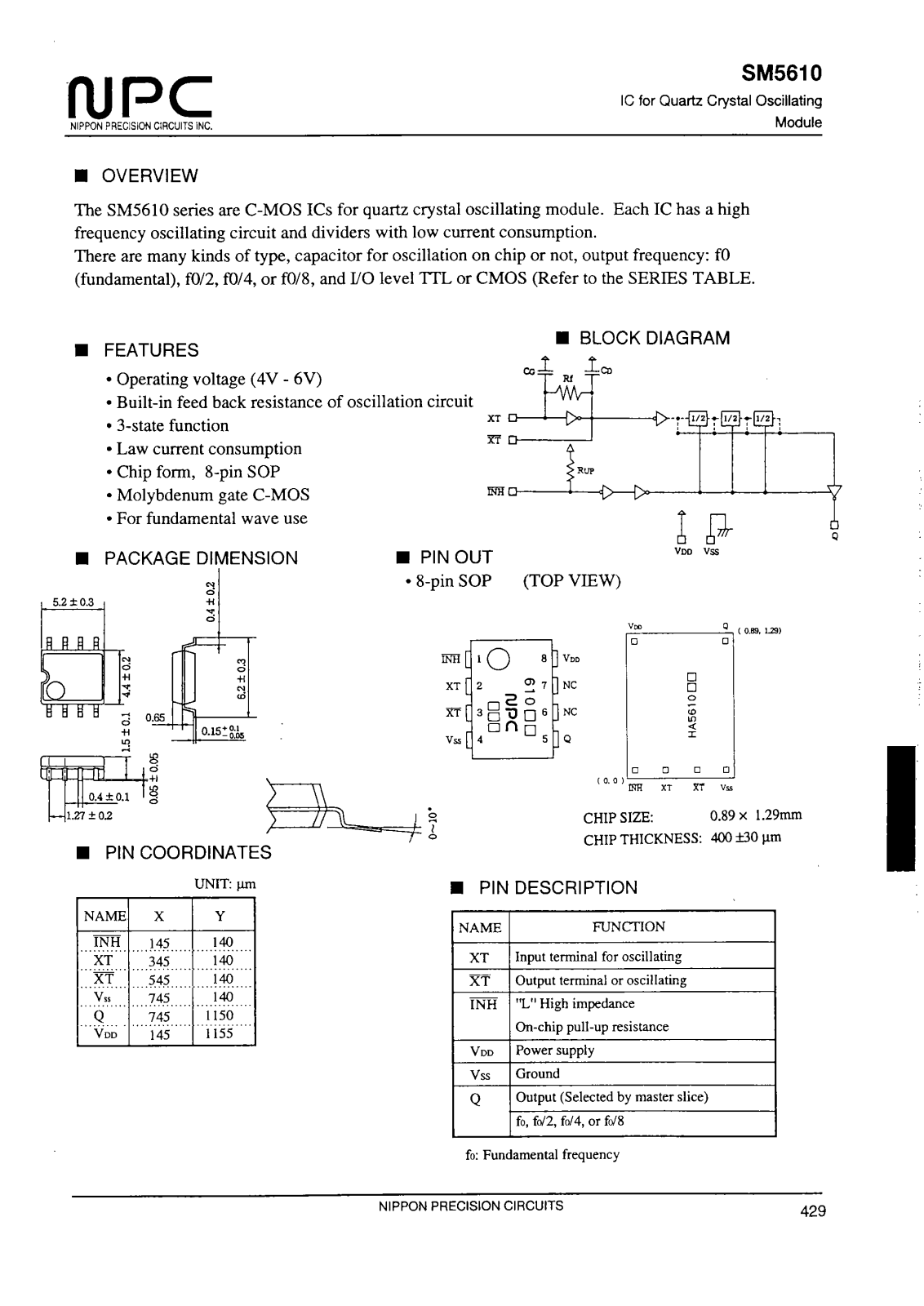 NPC SM5610H1, SM5610H1S, SM5610H3, SM5610H3S, SM5610H5 Datasheet