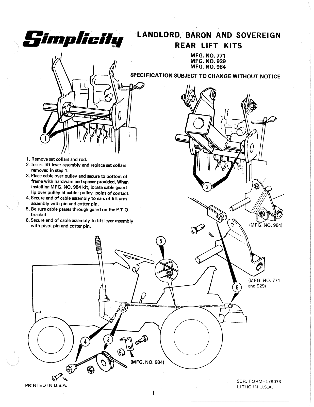 Simplicity 771, 929, 984 User Manual