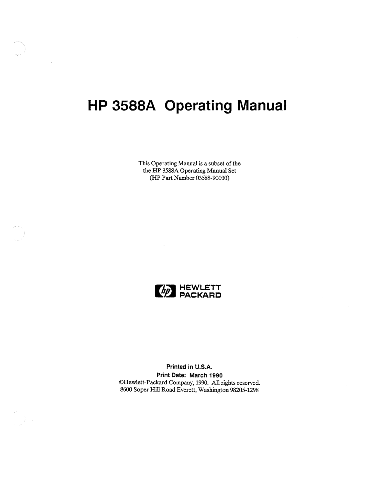 HP (Hewlett-Packard) 3588A User Manual