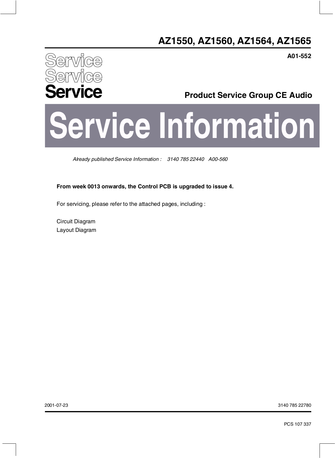 Philips AZ1550, AZ1560, AZ1564, AZ1565 Service Manual