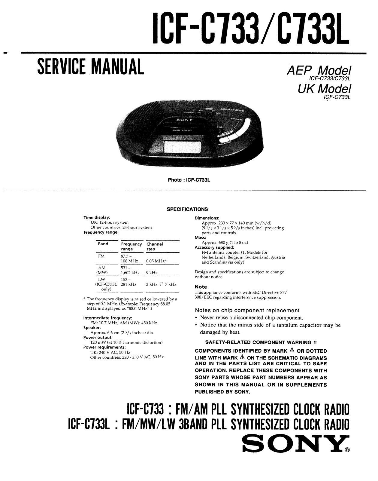 SONY ICF-C733L User Manual