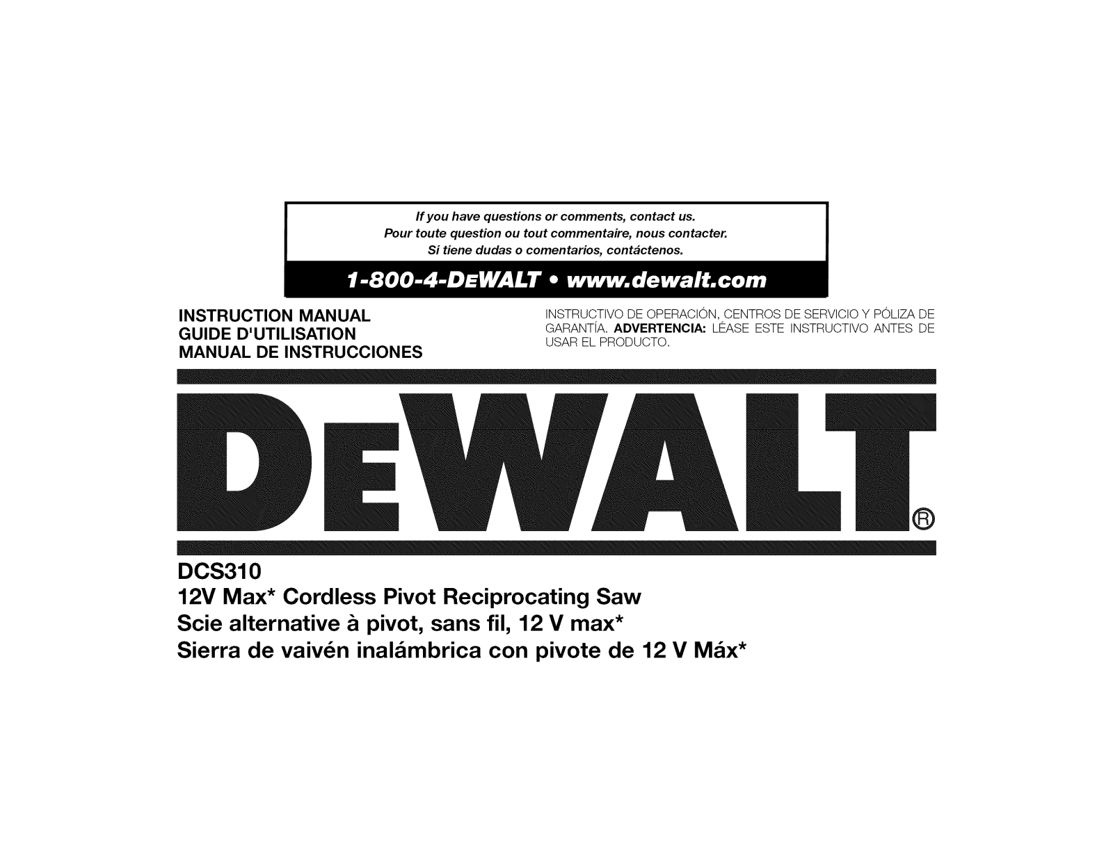 DeWalt DCS310S1 TYPE1 Owner’s Manual