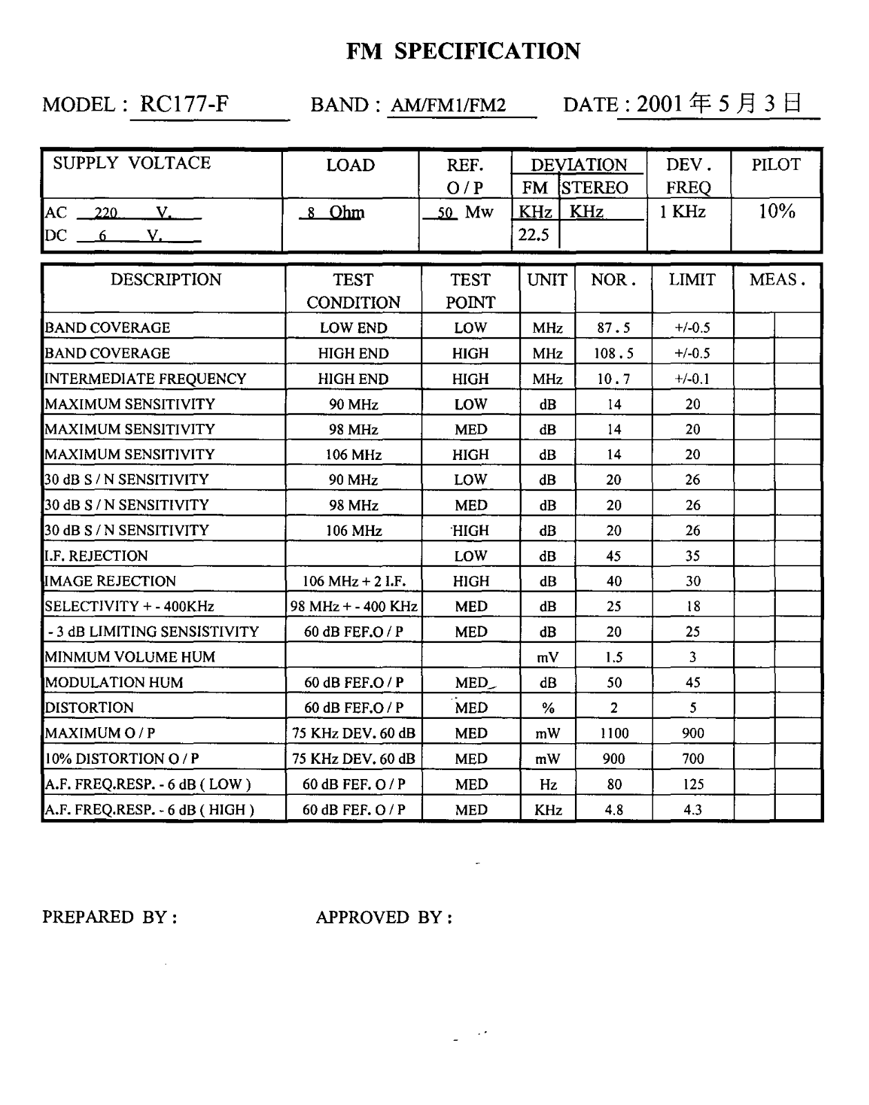 Vitek RC177-F SPECIFICATION