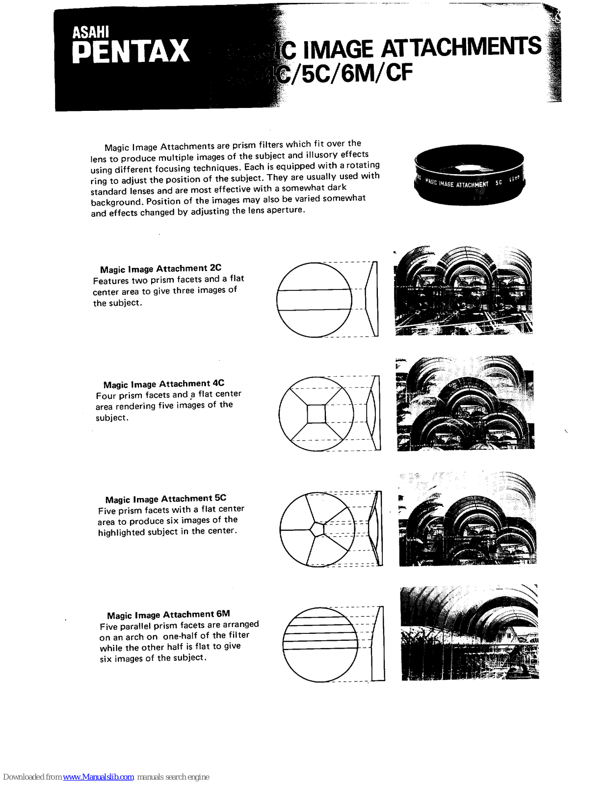 Pentax Magic Image Attachments 4C, Magic Image Attachments 2C, Magic Image Attachments CF, Magic Image Attachments 5C, Magic Image Attachments 6M Operating Manual