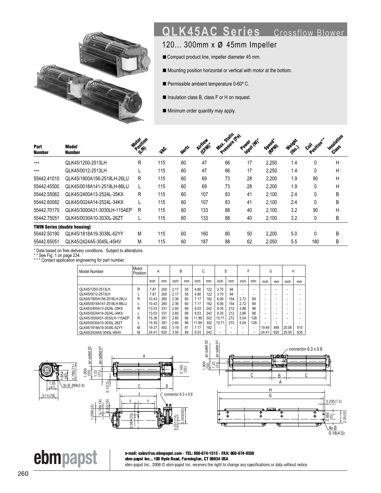 ebm-papst Crossflow Blower QLK45AC Series Catalog Page