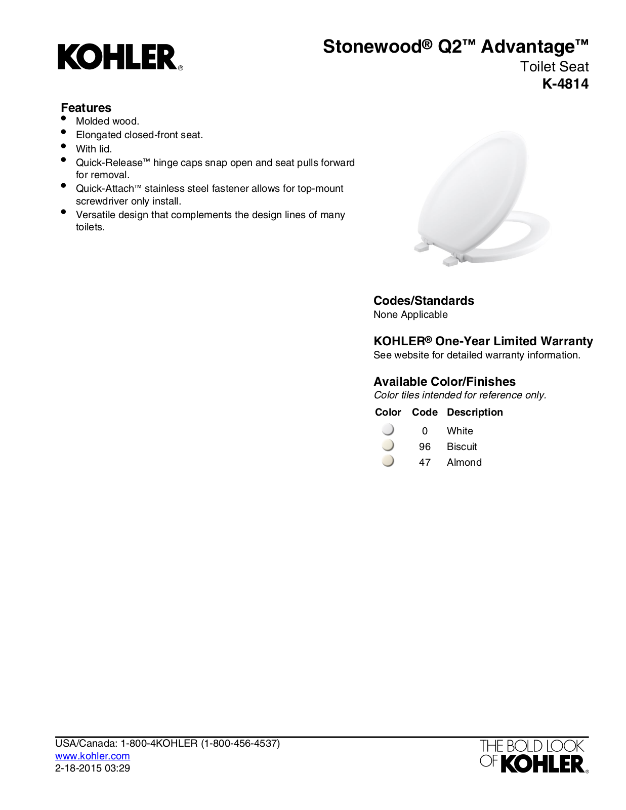 Kohler KOH17485 Specifications - ManualMachine.com