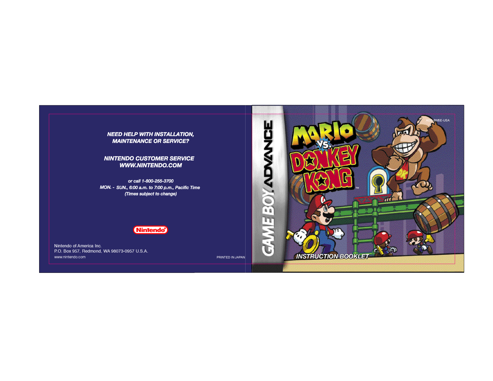 Games Nintendo GAME BOY ADVANCE MARIO VS. DONKEY KONG User Manual