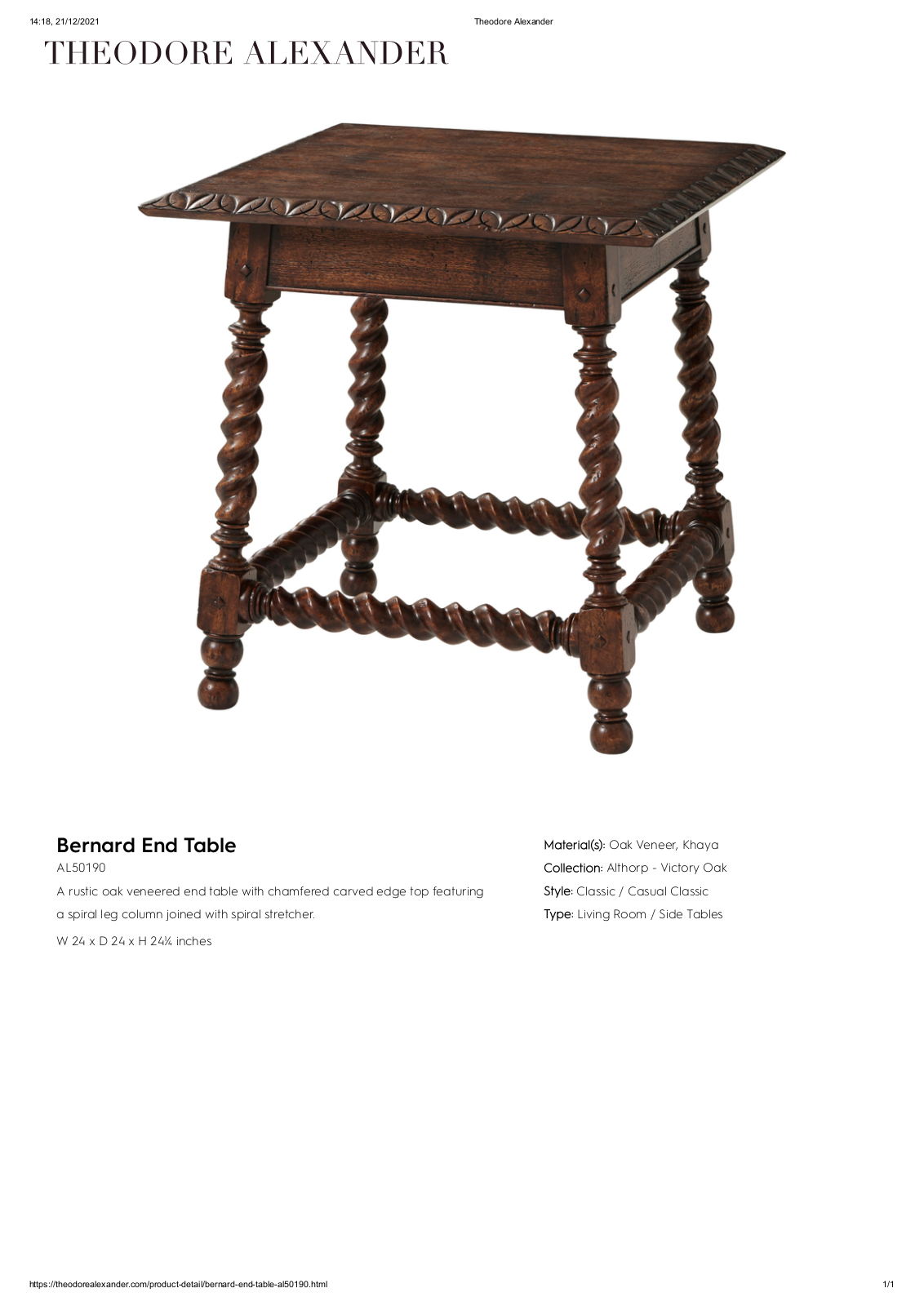 Theodore Alexander FPLJ3972 Specifications - ManualMachine.com