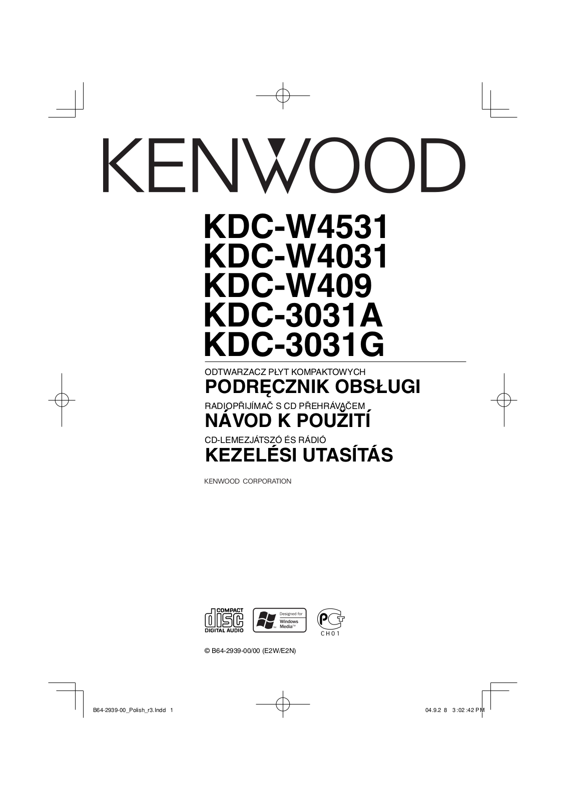 Kenwood KDC-3031A, KDC-W409, KDC-W4531, KDC-W4031, KDC-3031G User Manual