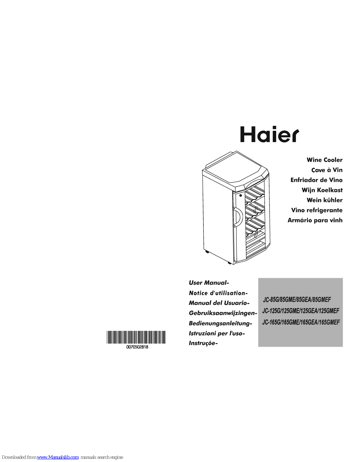 Haier JC-125GMEF, JC-165GMEF, JC-85GMEF, JC-125G, JC-125GME User Manual