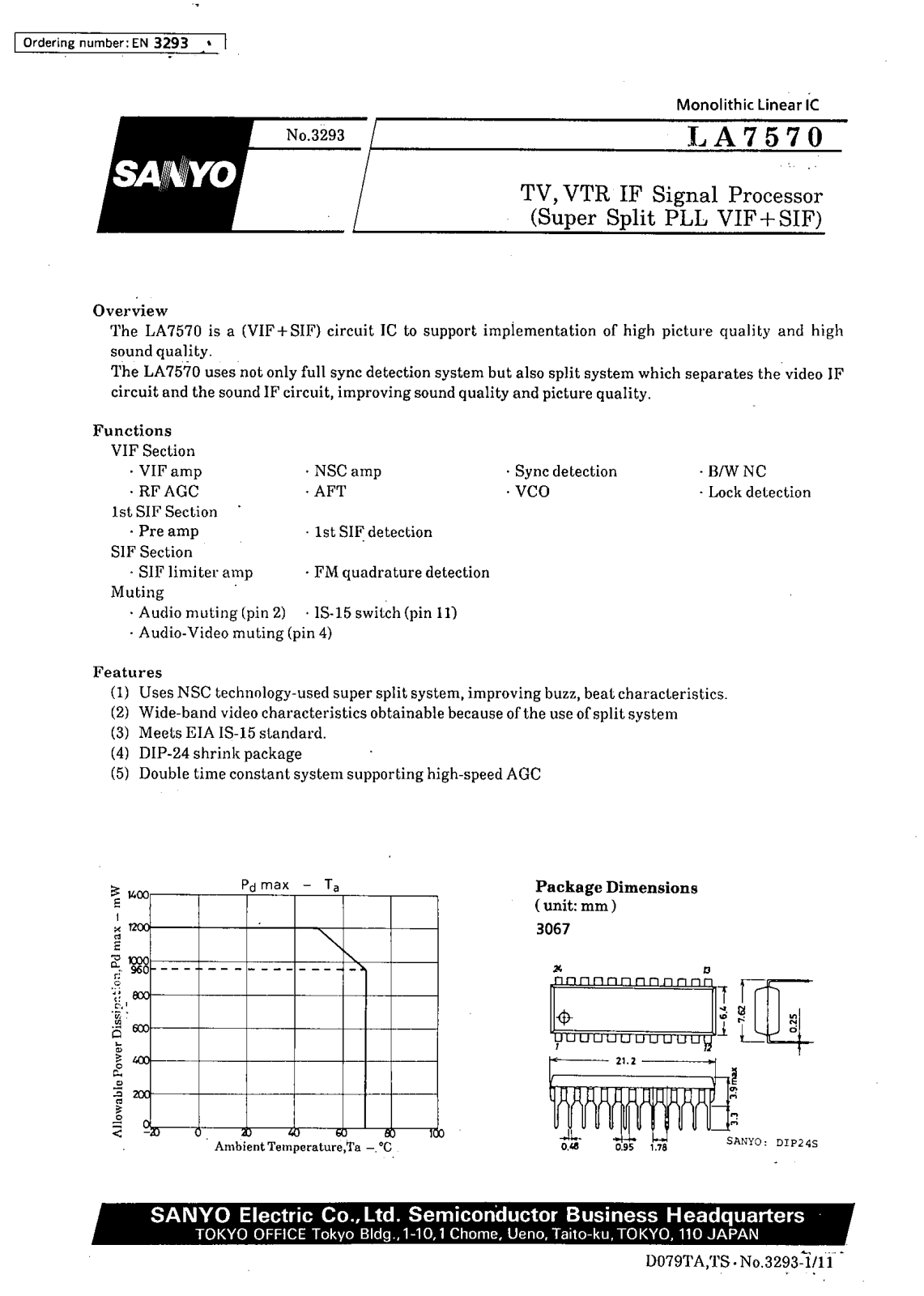 SANYO LA7570 Datasheet