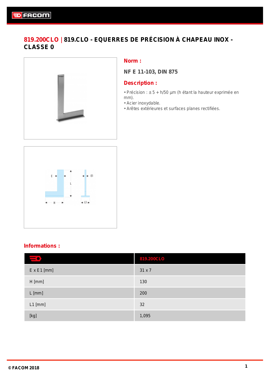 Facom 819.200CLO Specification - ManualMachine.com