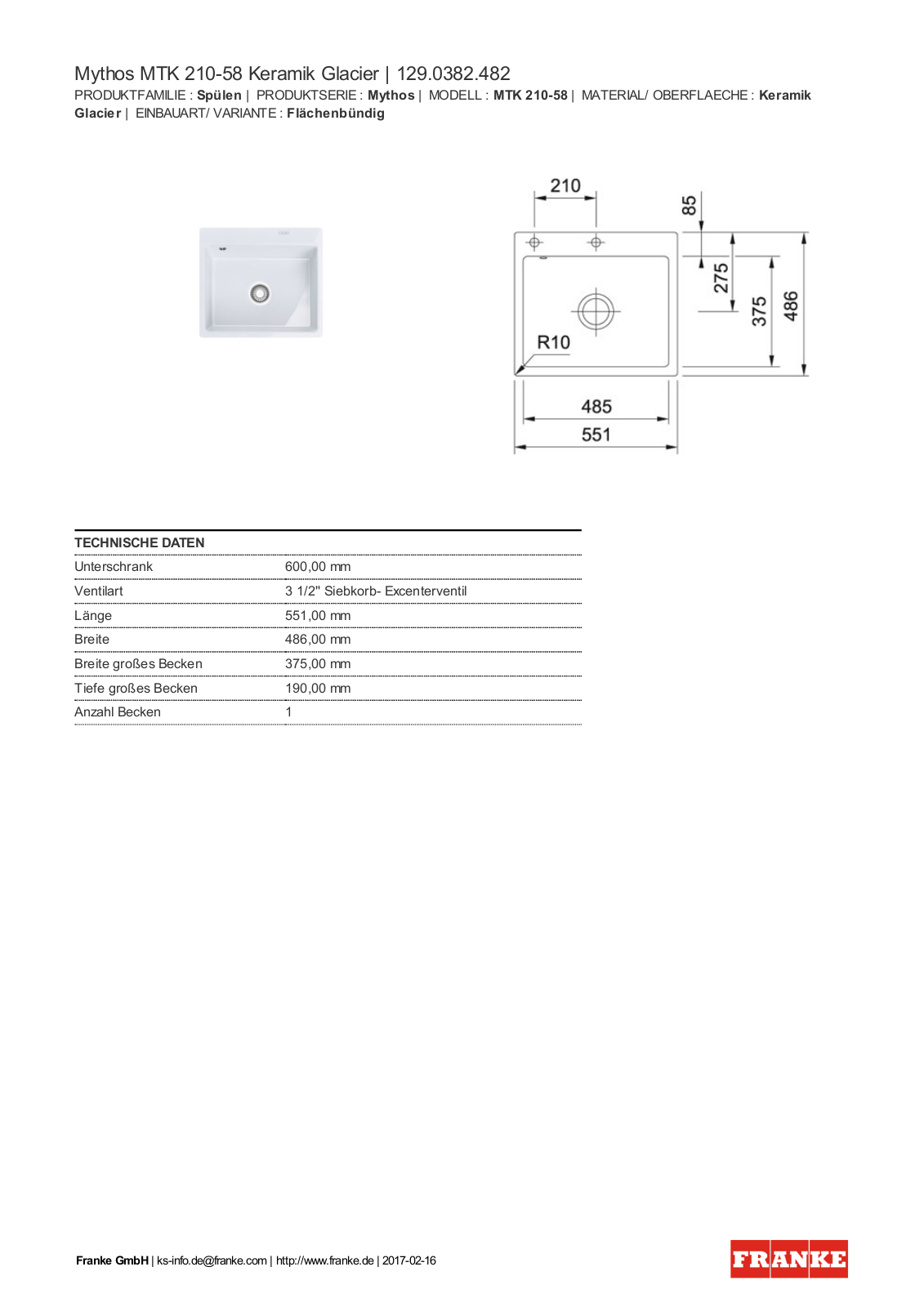 Franke 129.0382.482 Service Manual