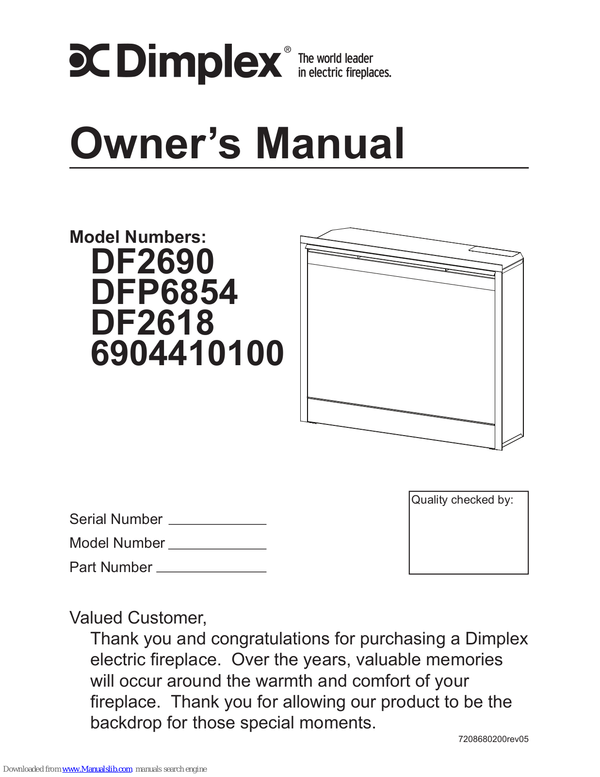 Dimplex 6904410100, DFP6854, DF2618 Owner's Manual