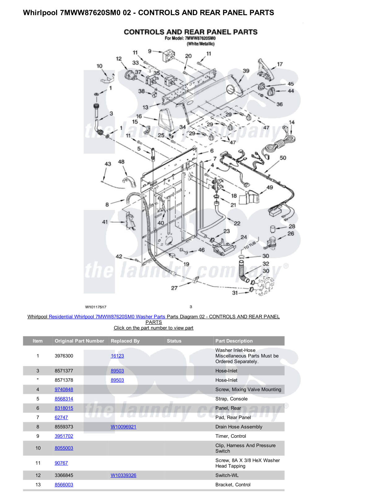 Whirlpool 7MWW87620SM0 Parts Diagram