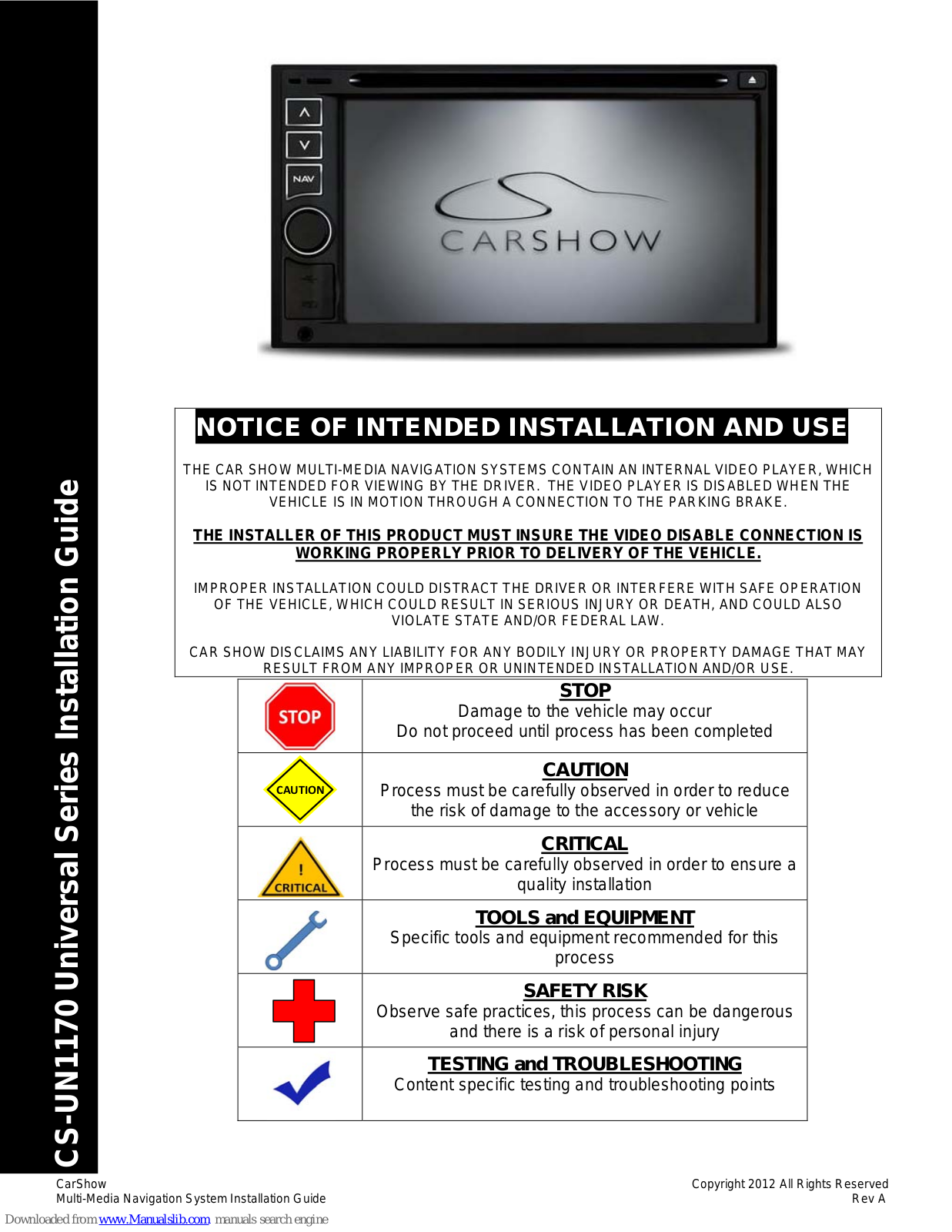 CarShow CS-UN1170 Installation Manual