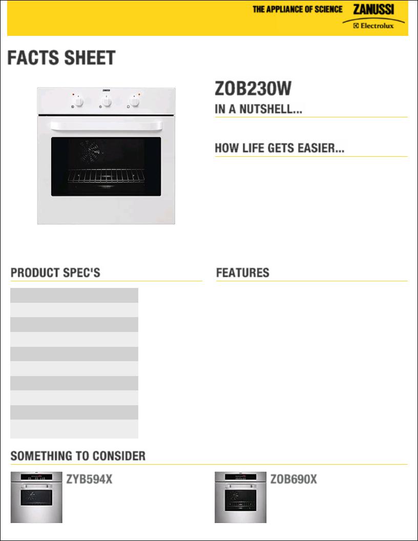 Zanussi ZOB230W User Manual