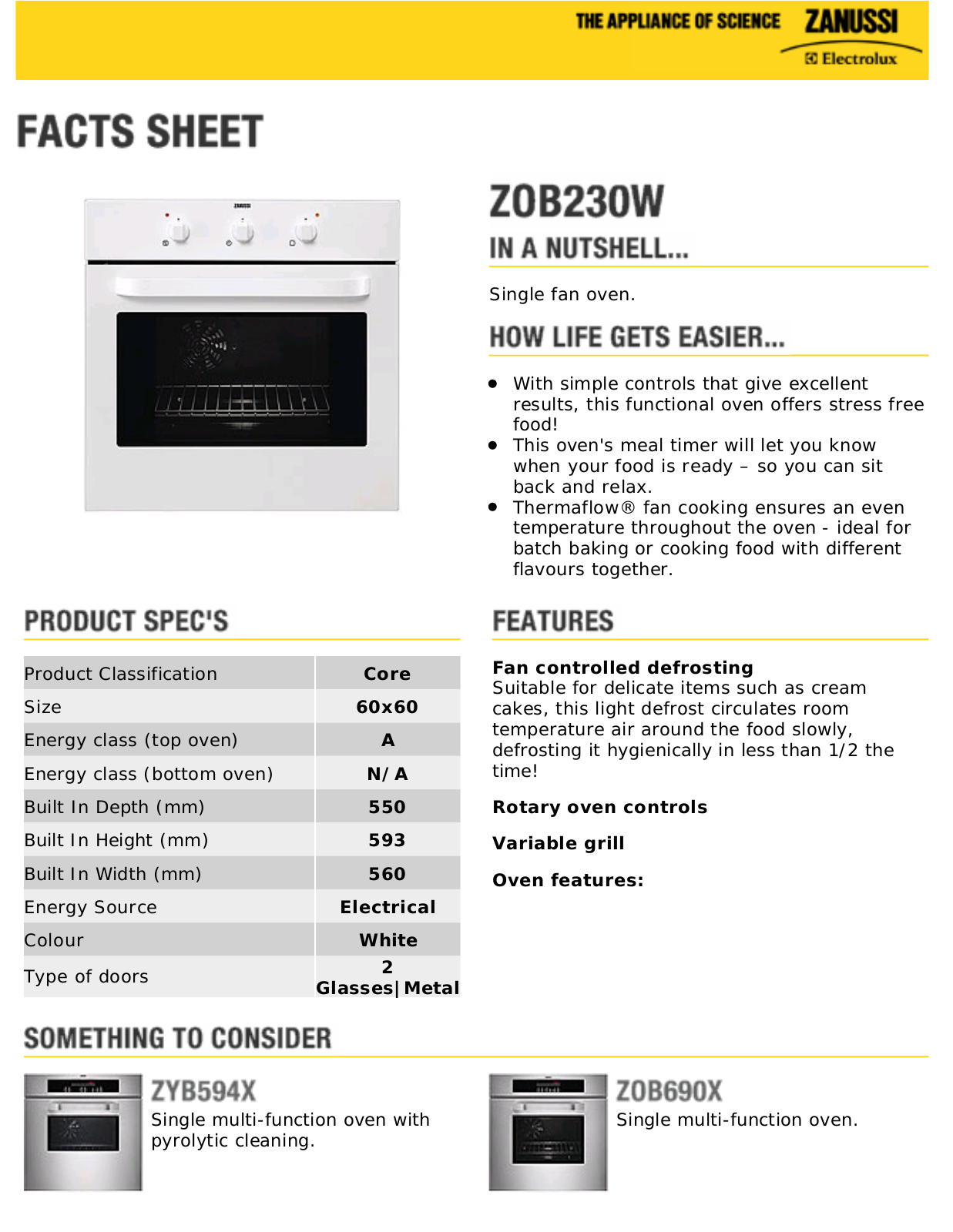 Zanussi ZOB230W User Manual