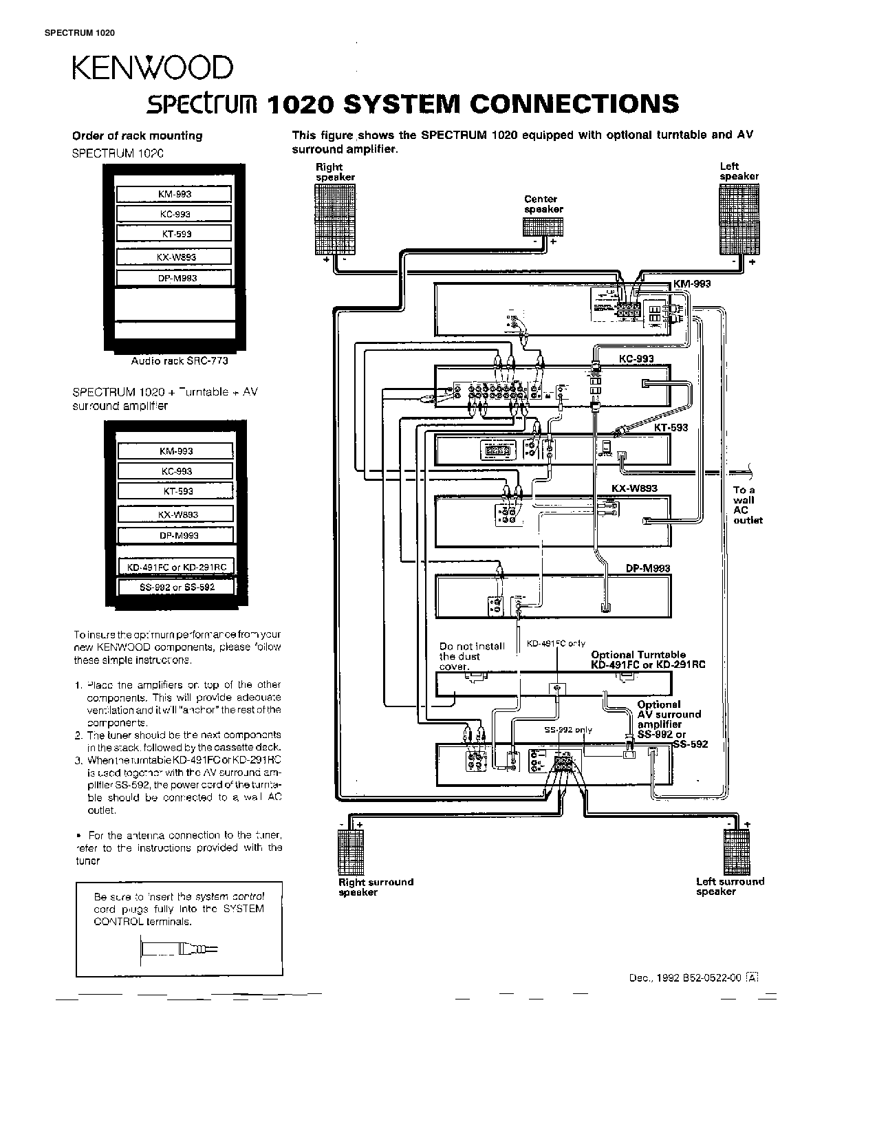 Kenwood KD-291RC, SS-992, SS-592, CP-M993, KT-593 User Manual