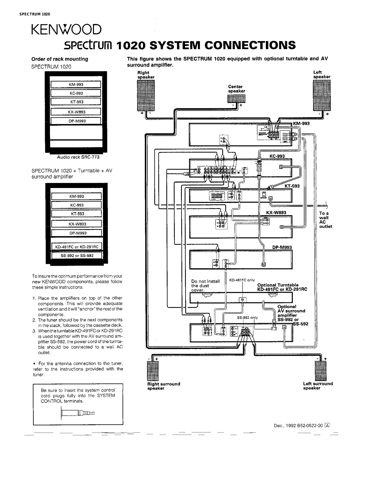 Kenwood KD-291RC, SS-992, SS-592, CP-M993, KT-593 User Manual