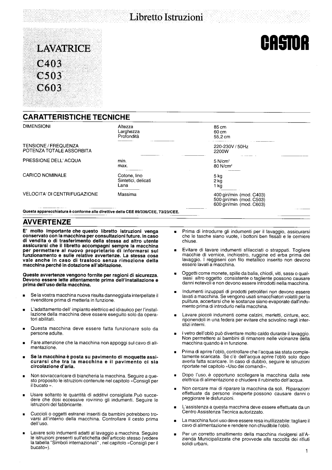 Castor C403, C503, C603 User Manual