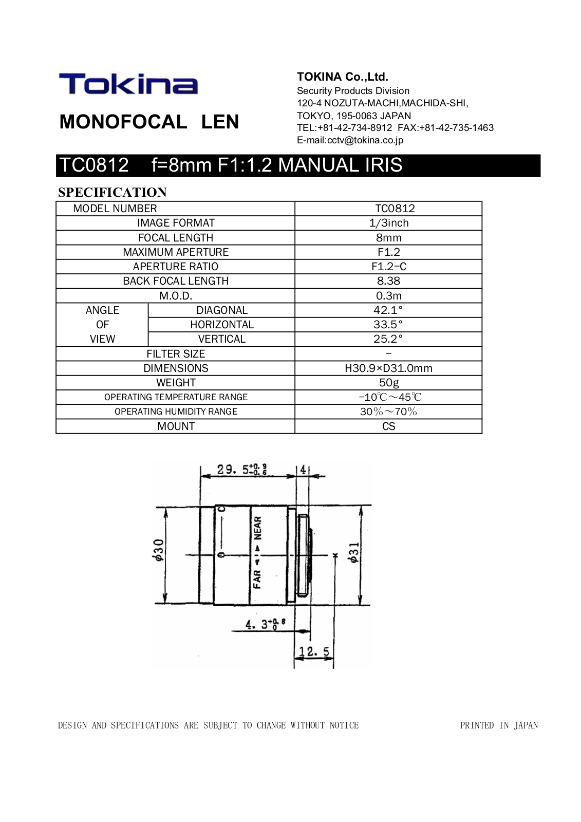 Tokina TC0812 User Manual