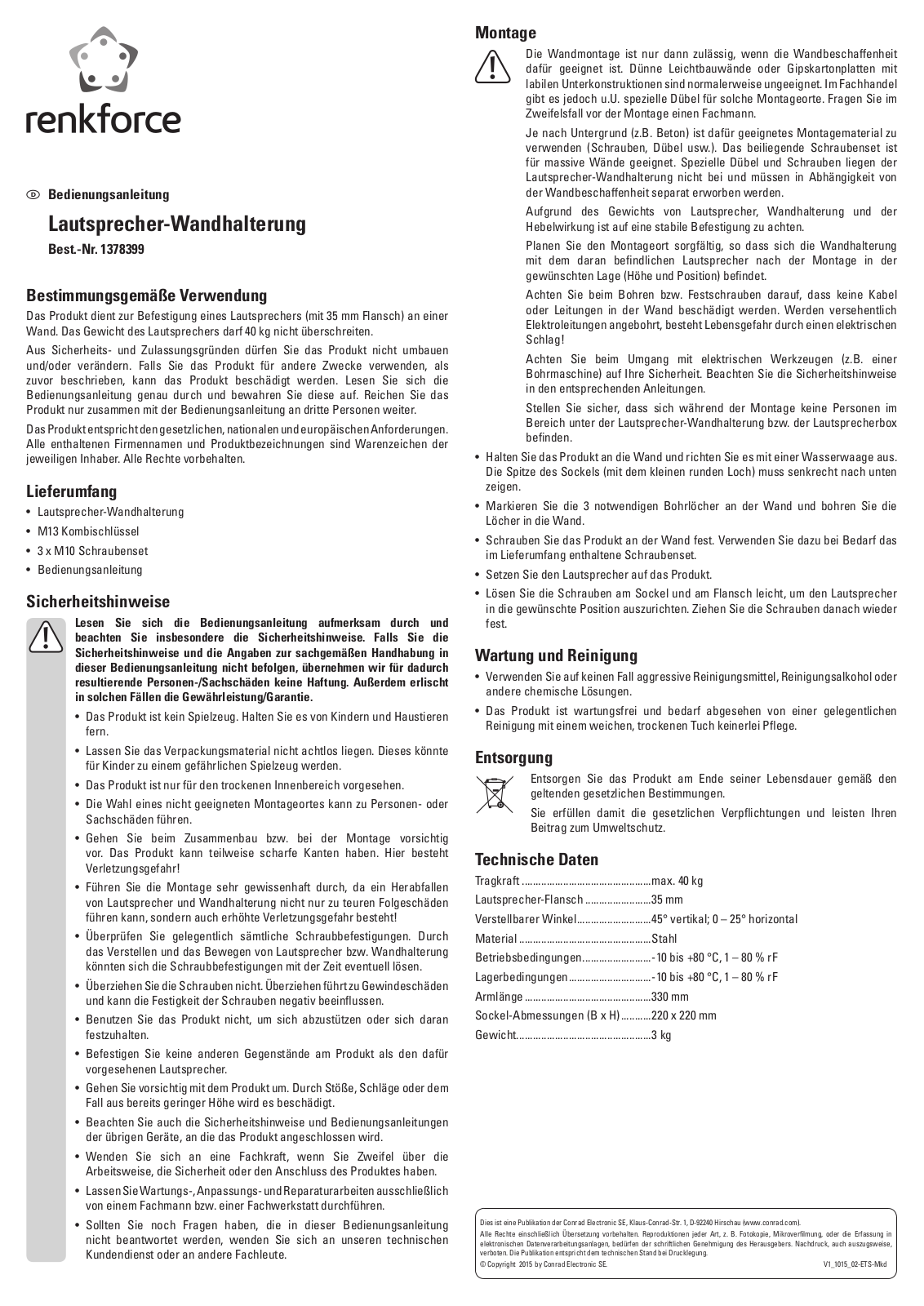 Renkforce 1378399 Operating Instructions