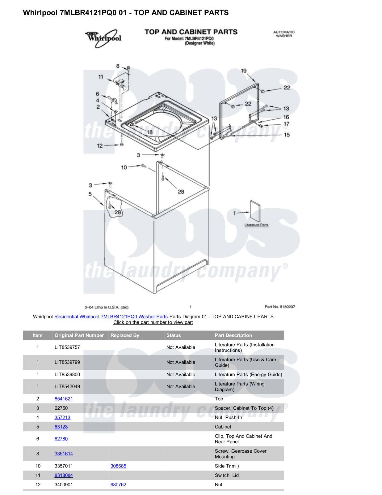 Whirlpool 7MLBR4121PQ0 Parts Diagram