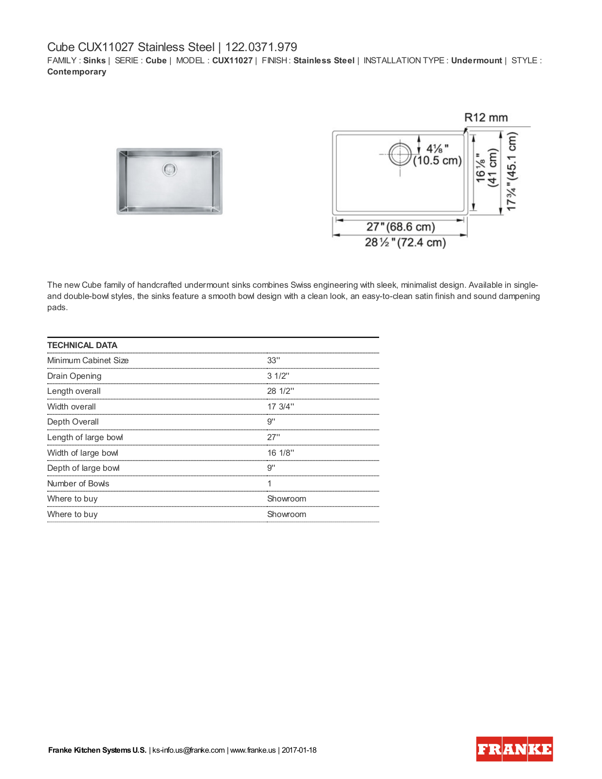 Franke FKX1663 Specifications - ManualMachine.com
