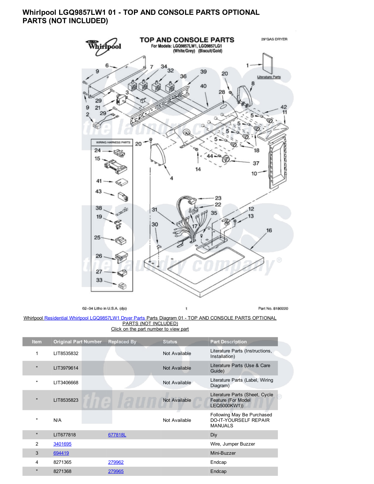 Whirlpool LGQ9857LW1 Parts Diagram