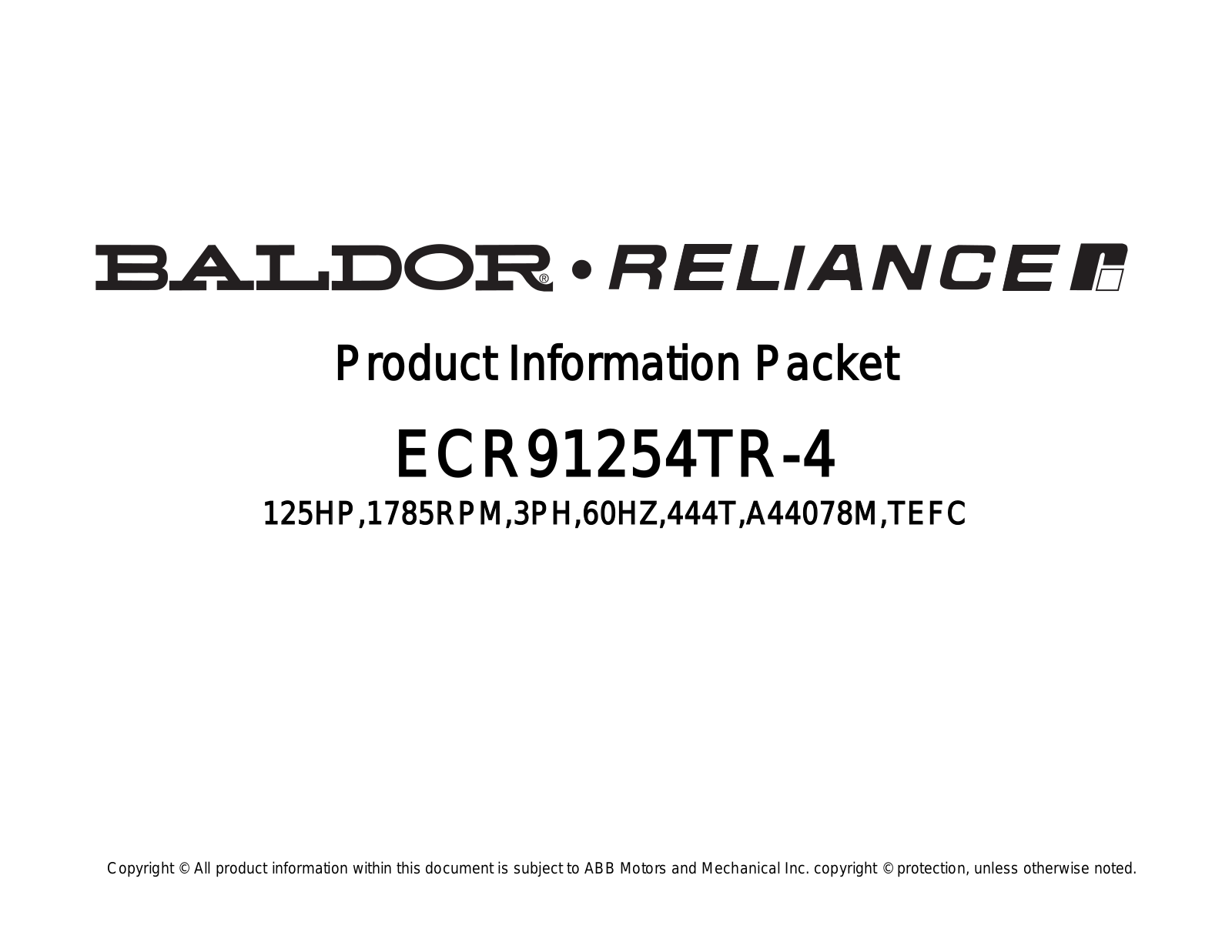 Baldor ECR91254TR-4 Product Information Sheet