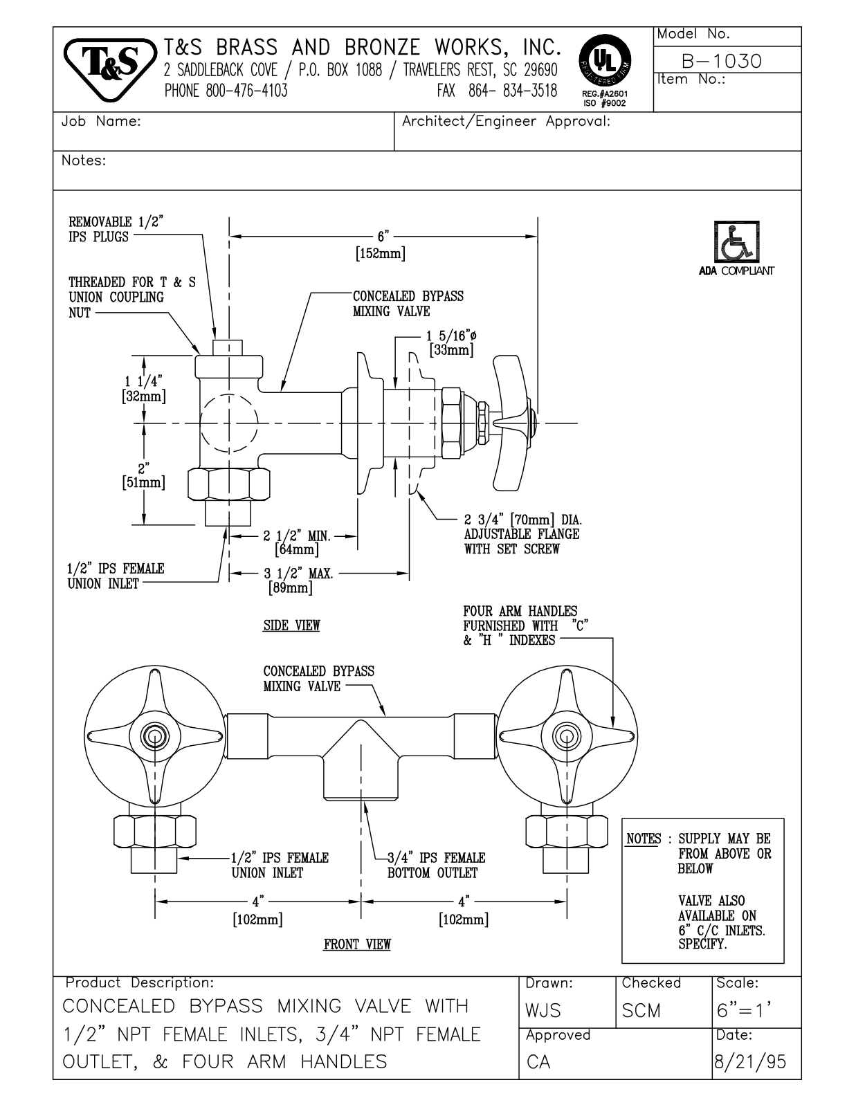 T&S Brass B-1030 User Manual