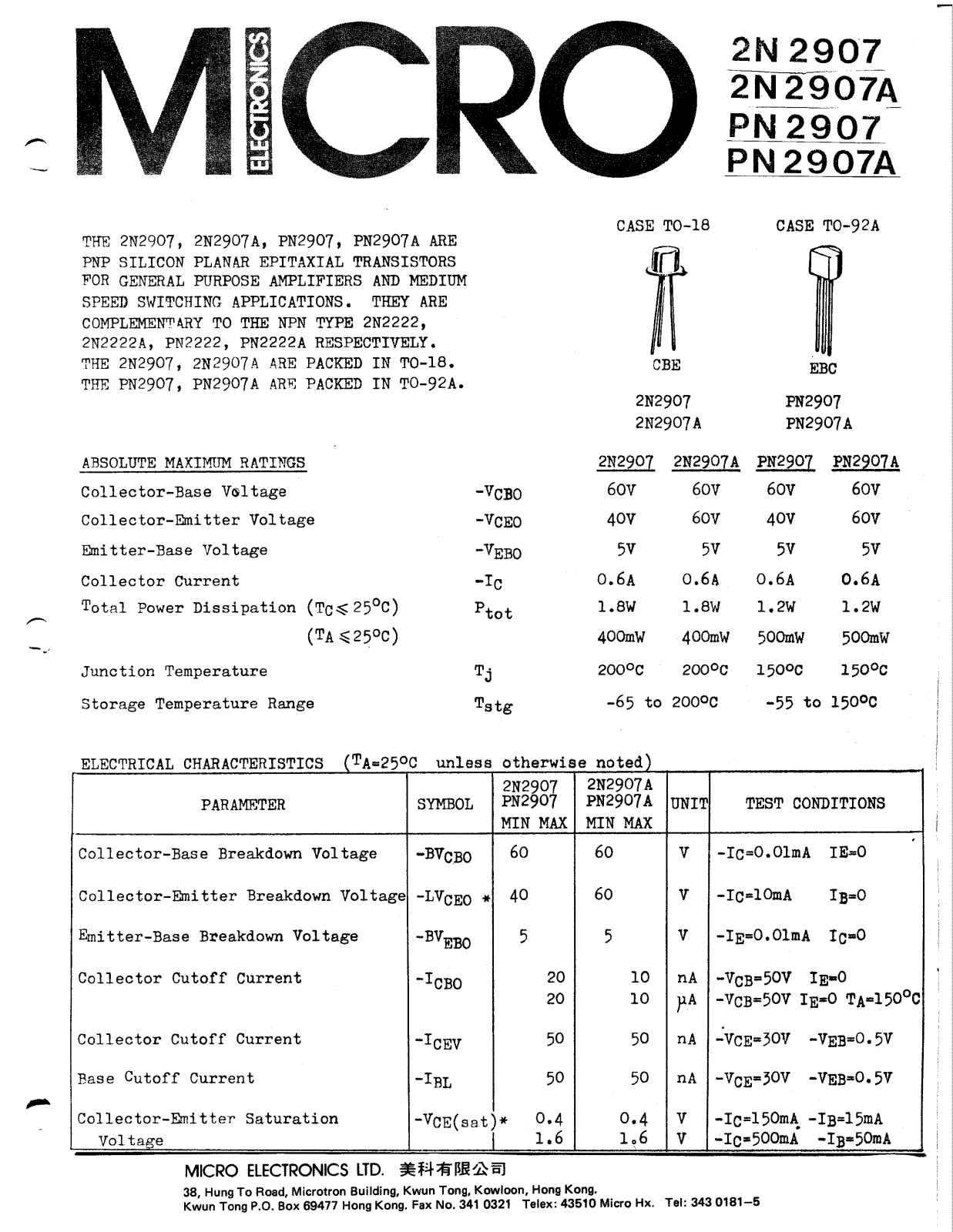 ME 2N2907A, 2N2907 Datasheet