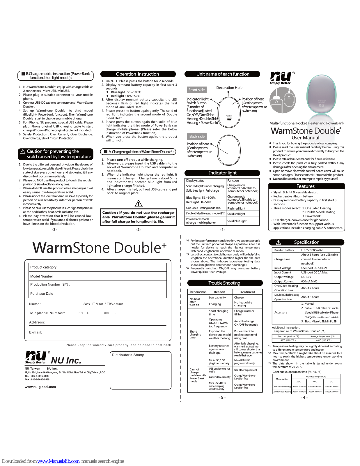 NU WarmStone Double+ User Manual - ManualMachine.com