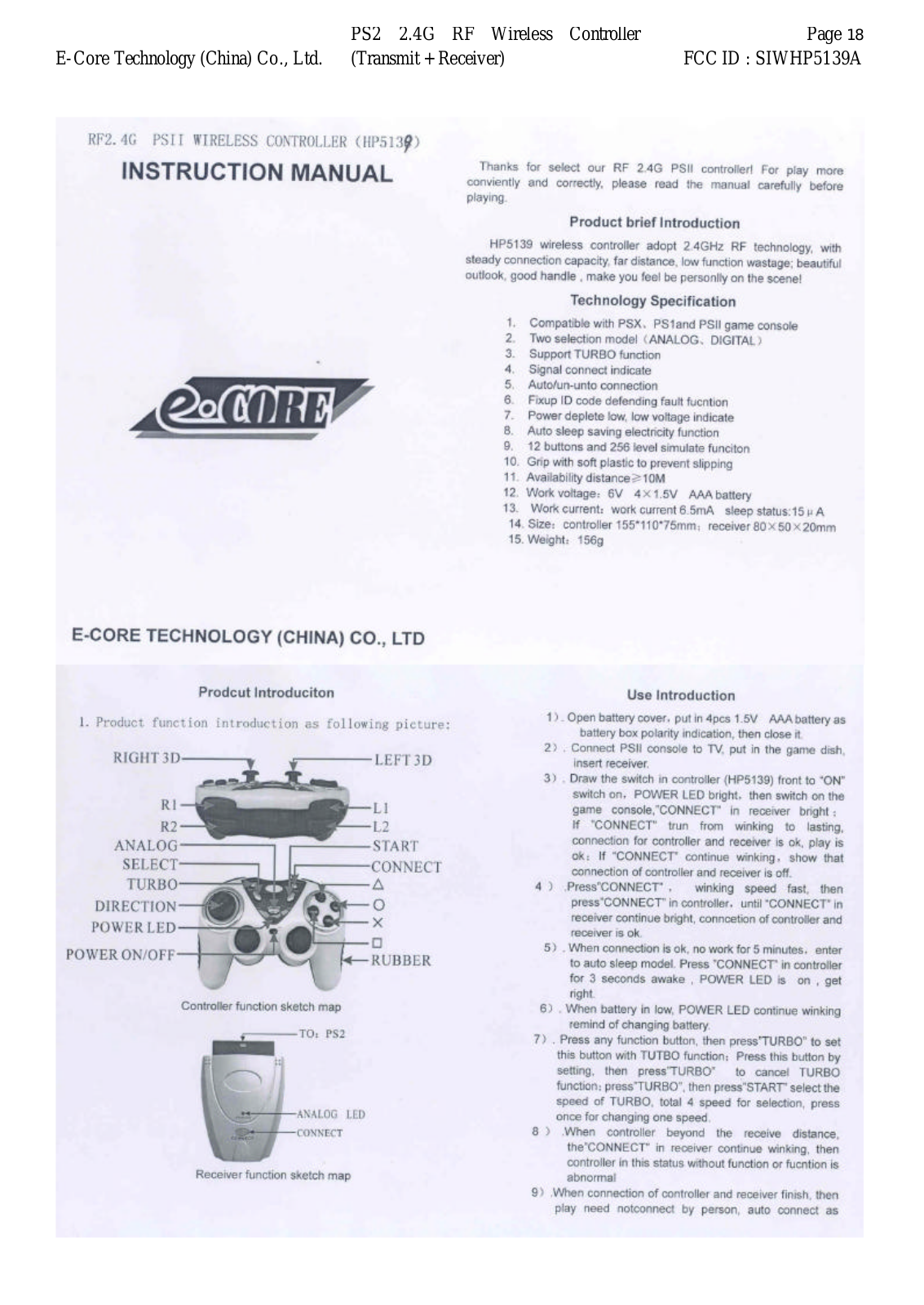 E Core Technology HP5139A Users Manual