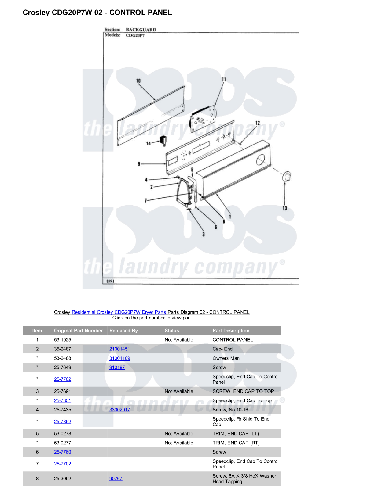 Crosley CDG20P7W Parts Diagram