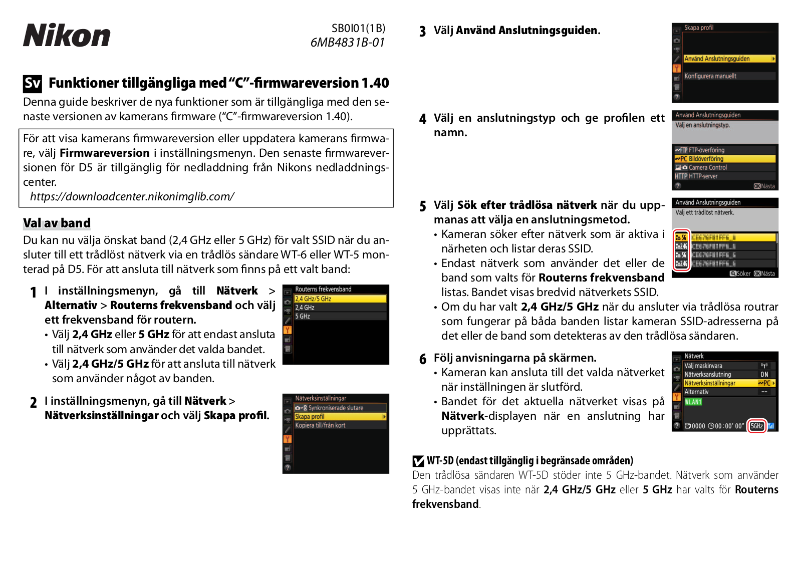 Nikon D5 Firmware Update Supplemental Guide (Firmware Version 1.40)