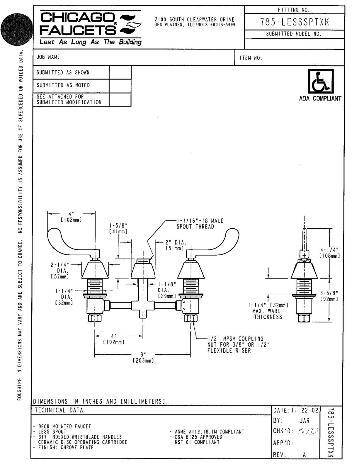 Chicago Faucet 785-LESSSPTXKCP User Manual