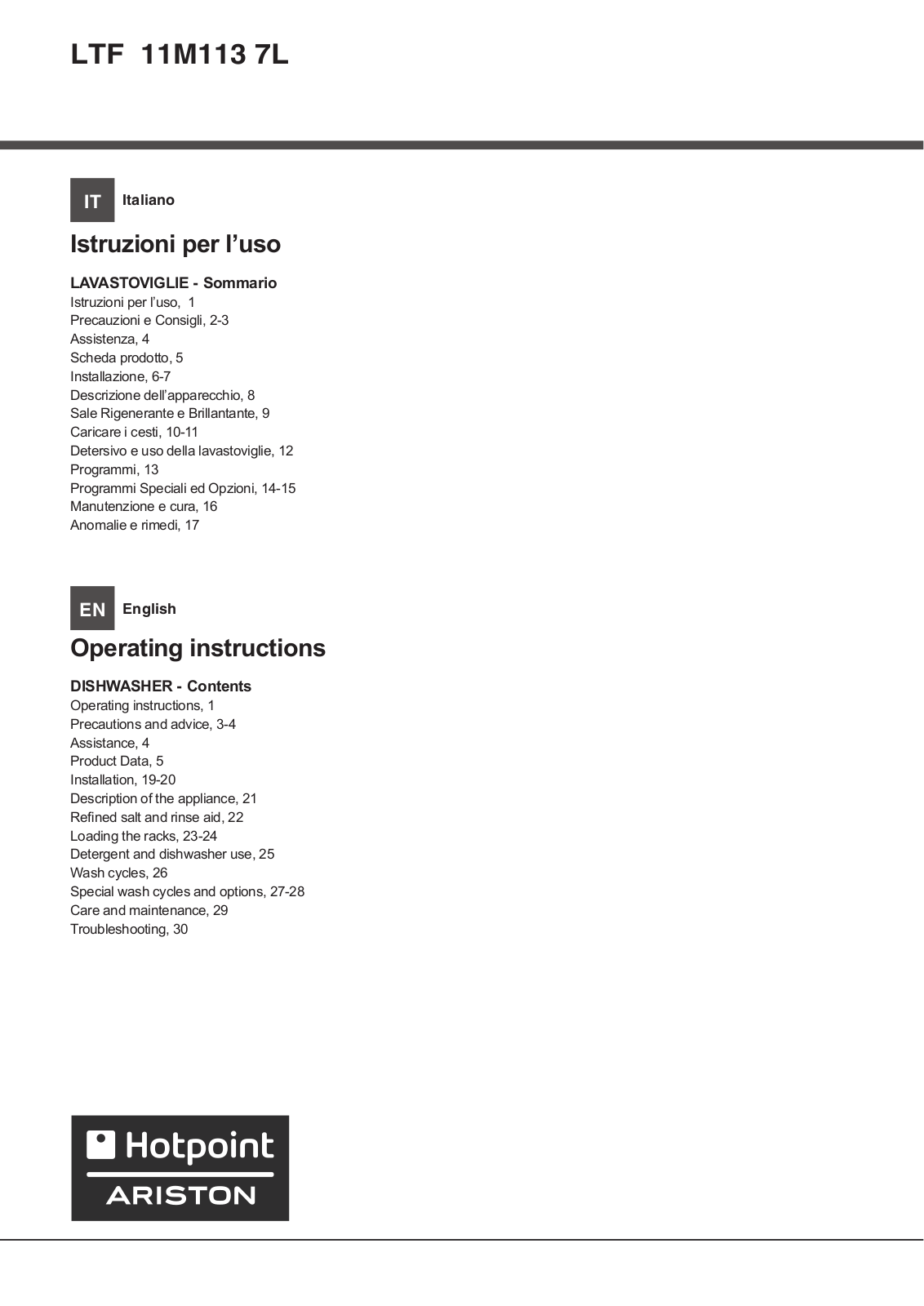 Hotpoint LTF 11M113 7L EU User Manual