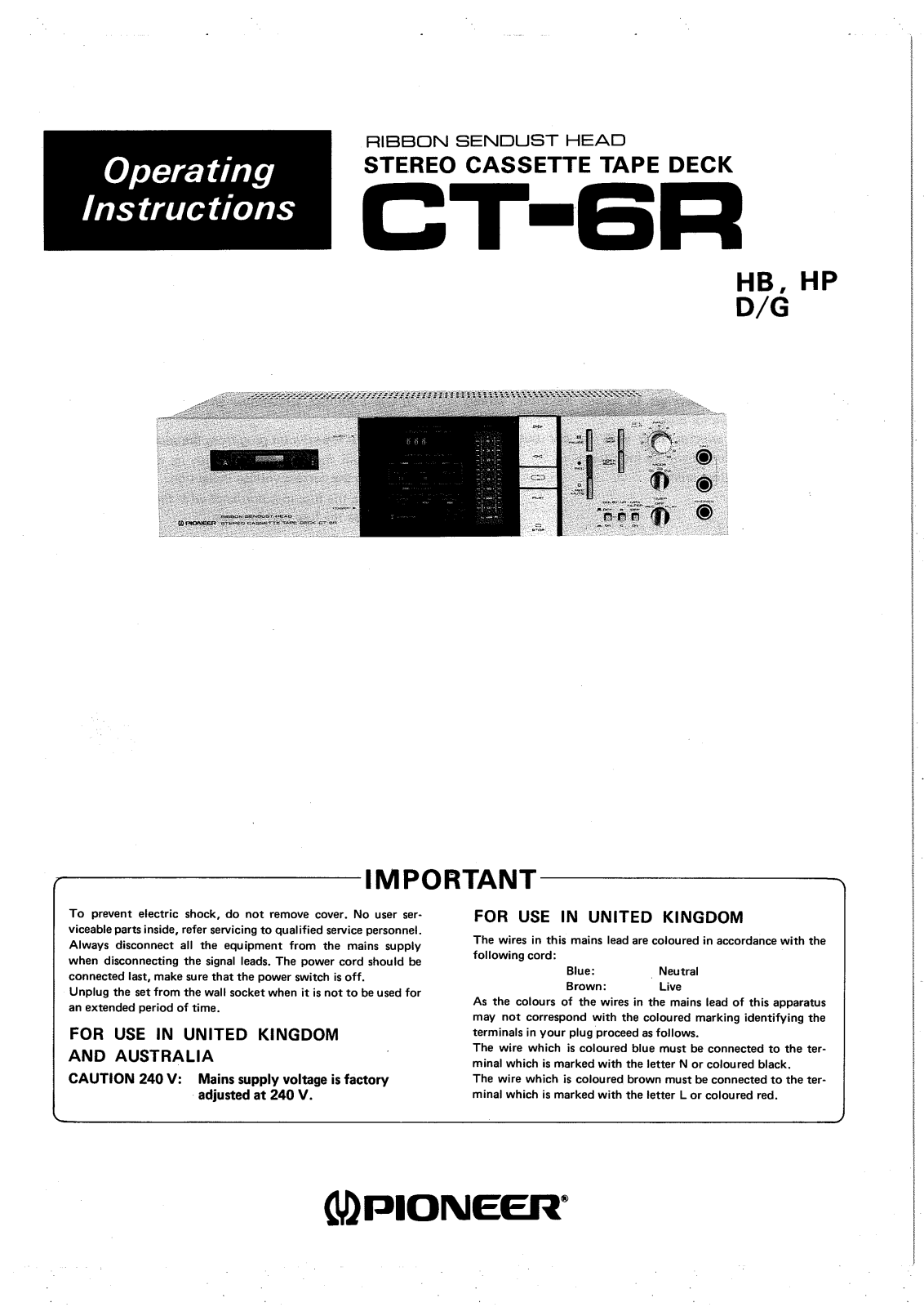 Pioneer CT-6-R Owners manual