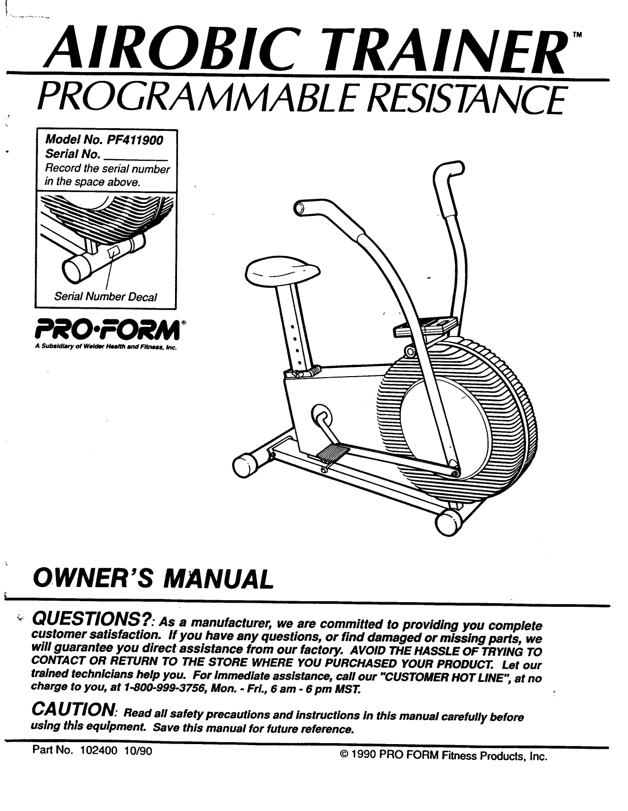 ProForm PF411900 User Manual