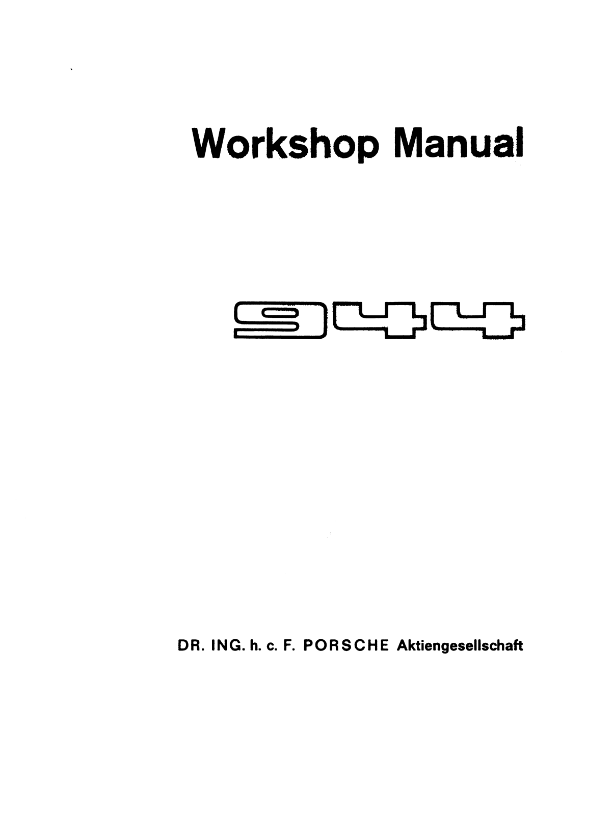 Porsche 944 WORKSHOP User Manual